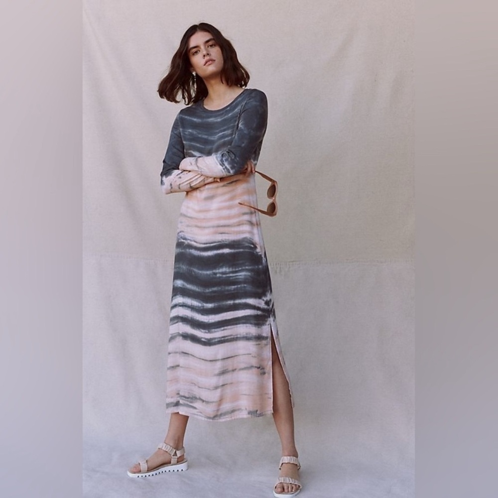 NWOT Anthropologie Dolan Trina 2X Tie Dye Lined Midi/Maxi Dress in Gray and Pink
